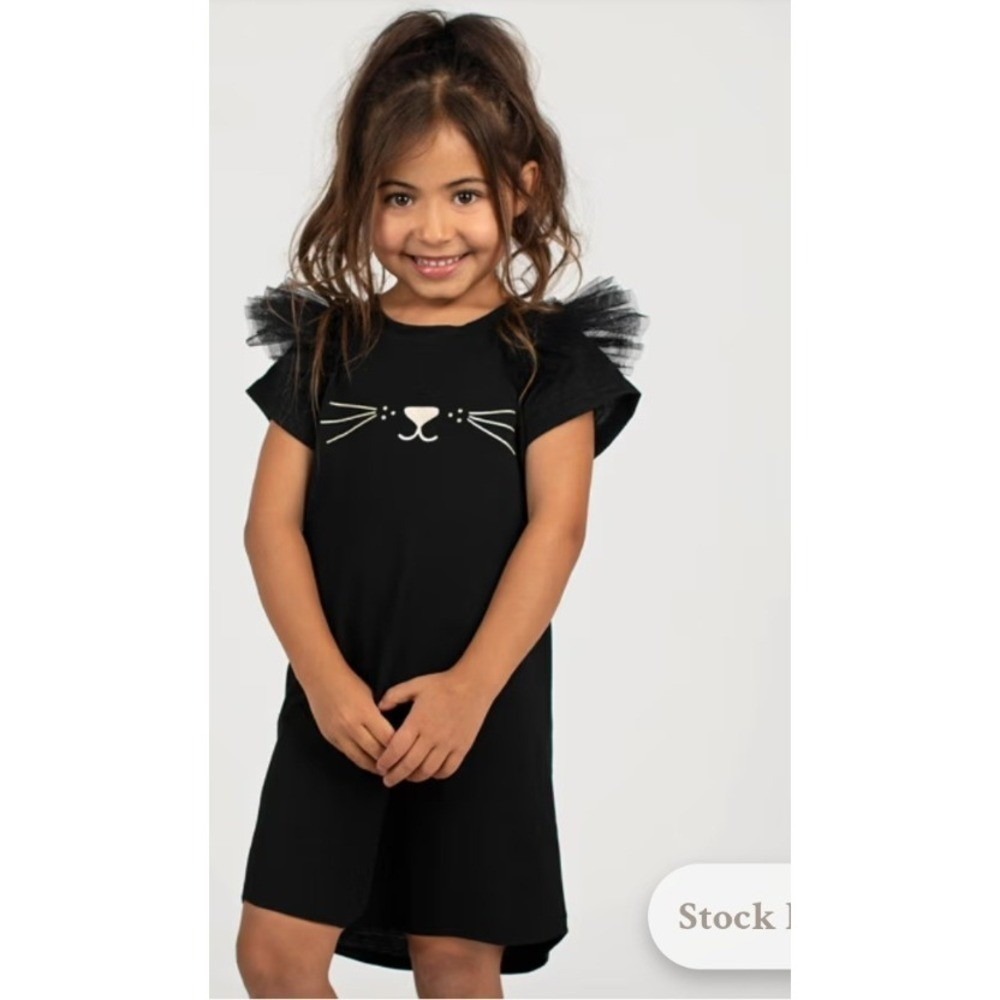 Joyfolie Peyton Black Cat Face Tulle Ruffle Shoulder T-Shirt Dress Size 3 NEW